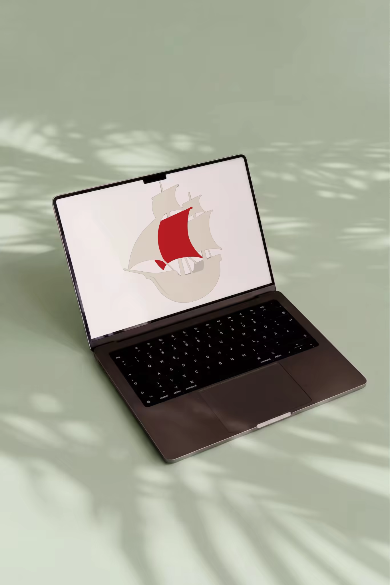 Laptop Mockup Under Palm Leaf Shadows