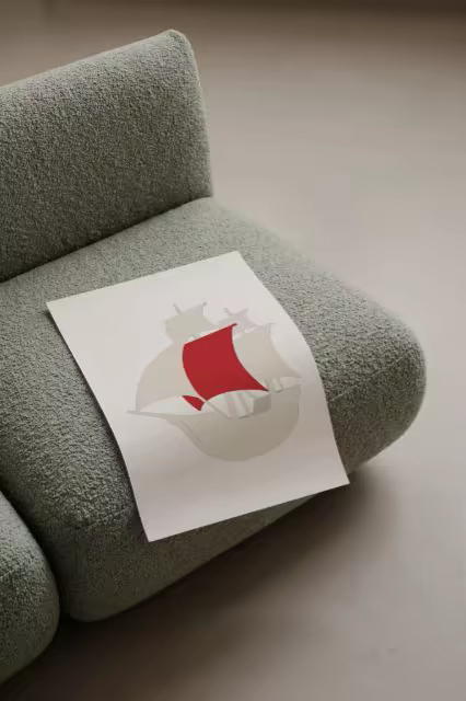 Poster Sheet Mockup on a Sage Boucle Sofa