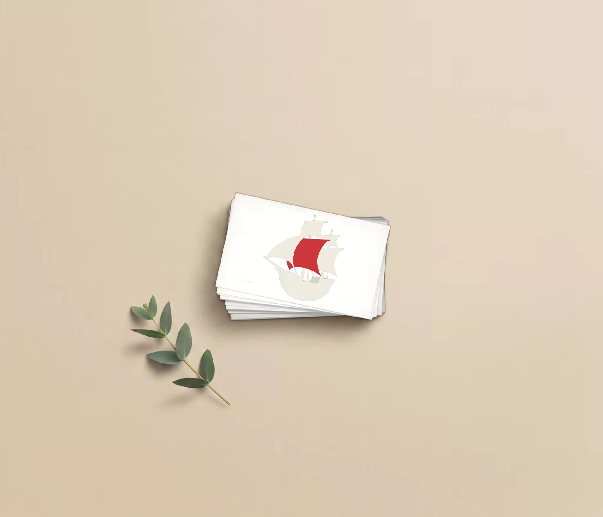 Business Card Stack Mockup With Eucalyptus
