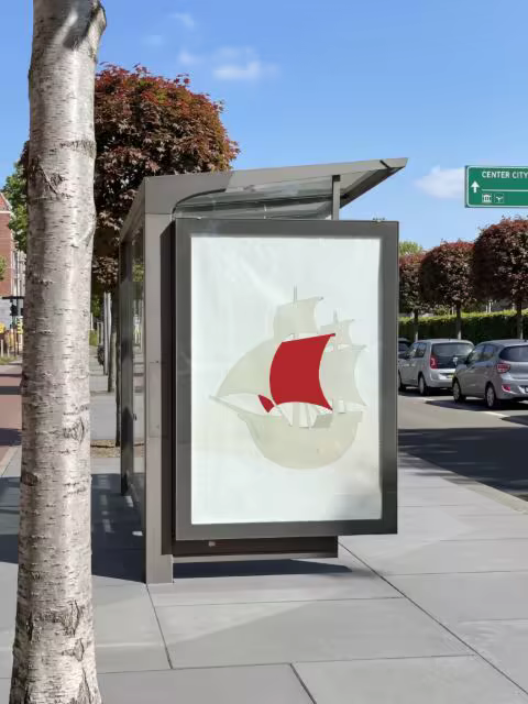Bus Stop Ad Panel Mockup on a Sunny Street