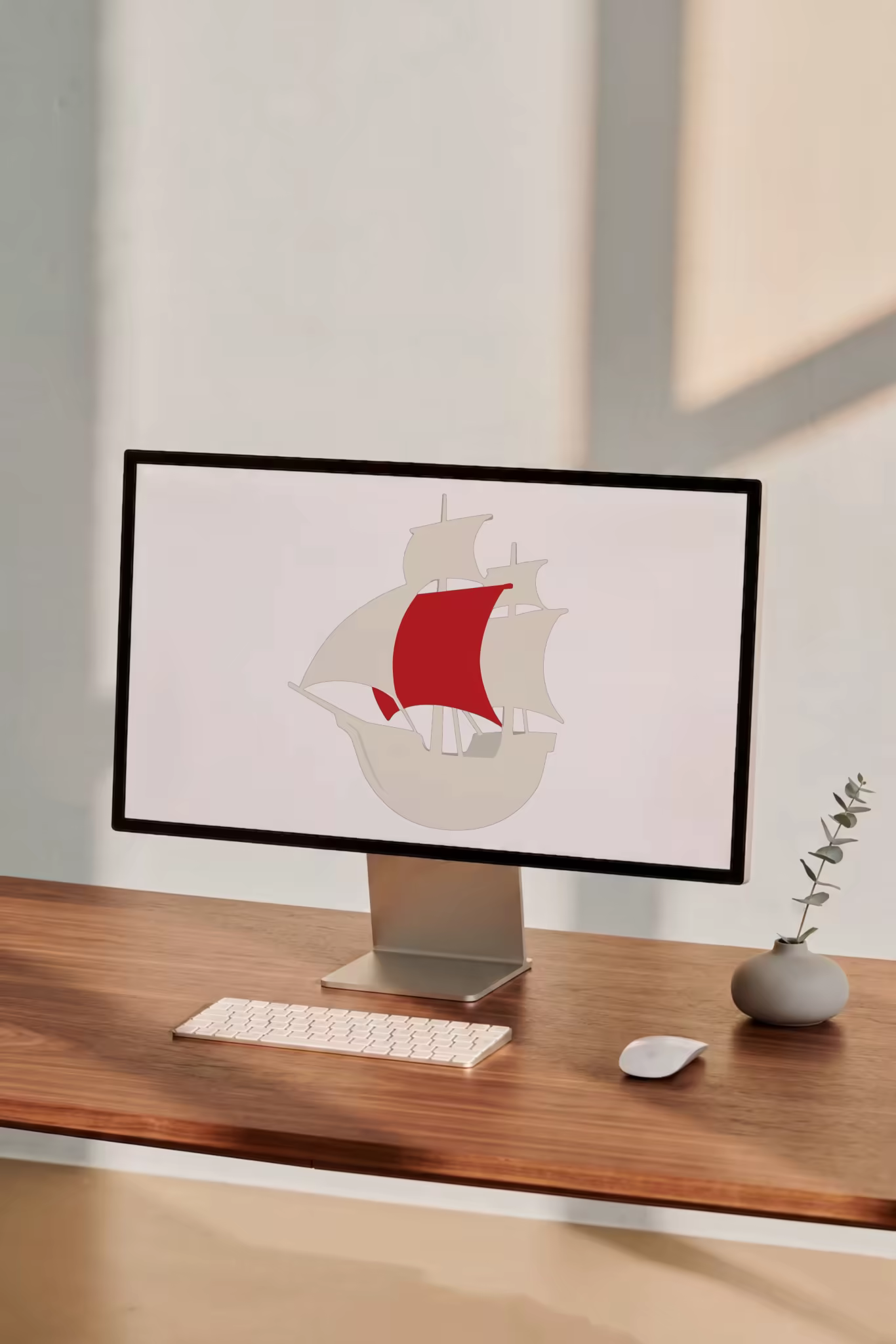 Desktop Monitor Mockup on a Walnut Desk