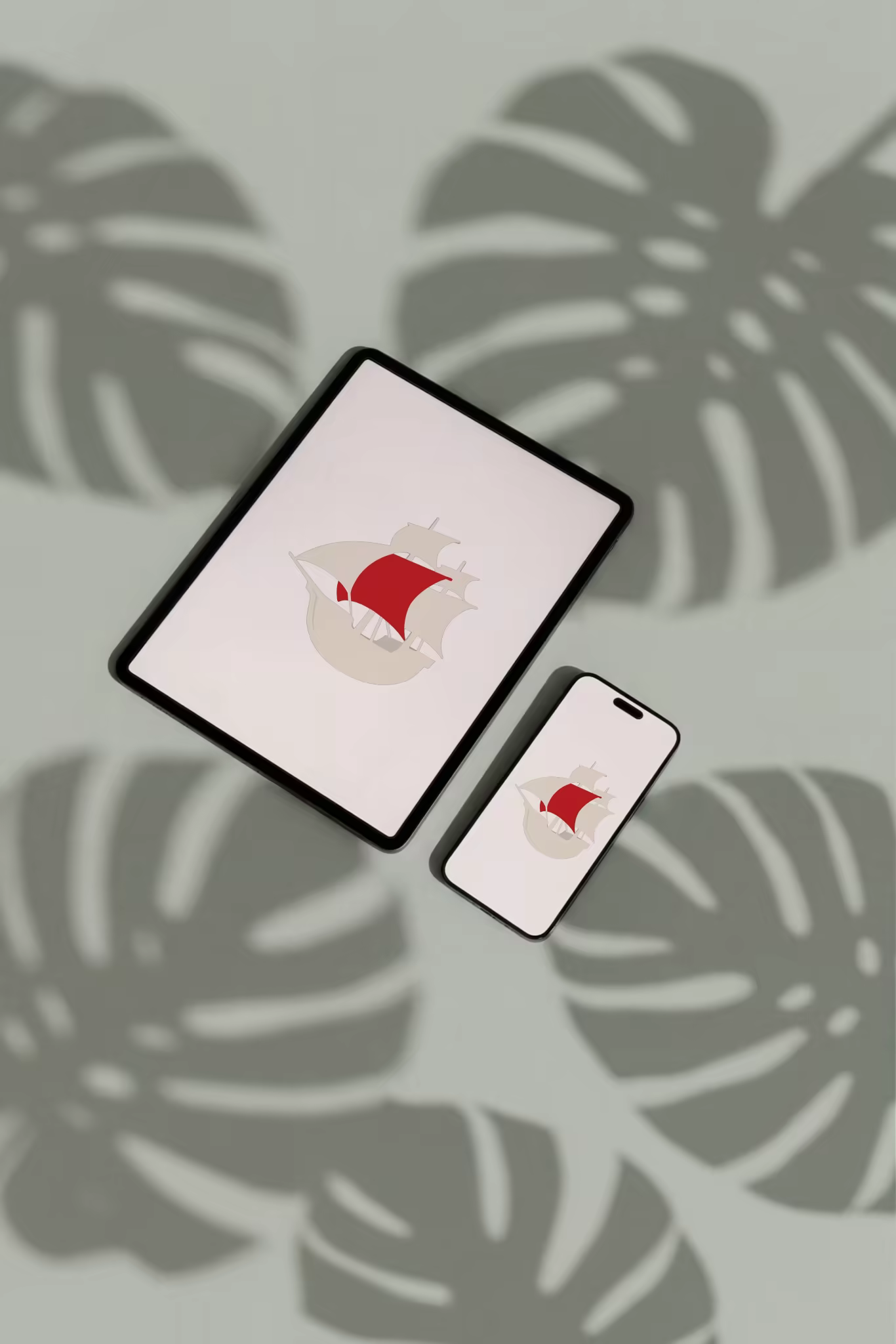 Tablet and Phone Mockup Under Monstera Shadows