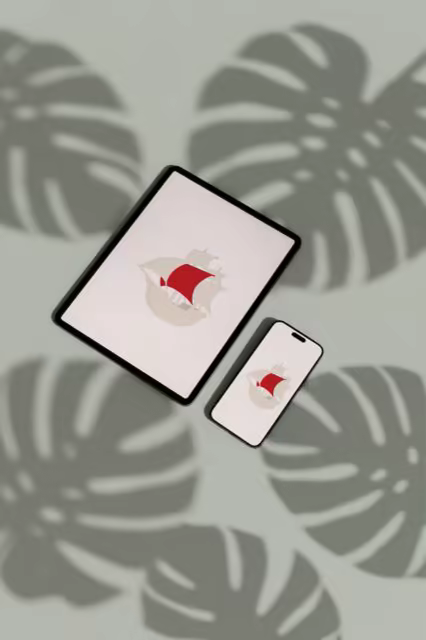 Tablet and Phone Mockup Under Monstera Shadows