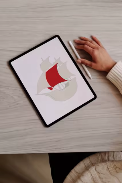Tablet Mockup With a Stylus on Whitewashed Wood