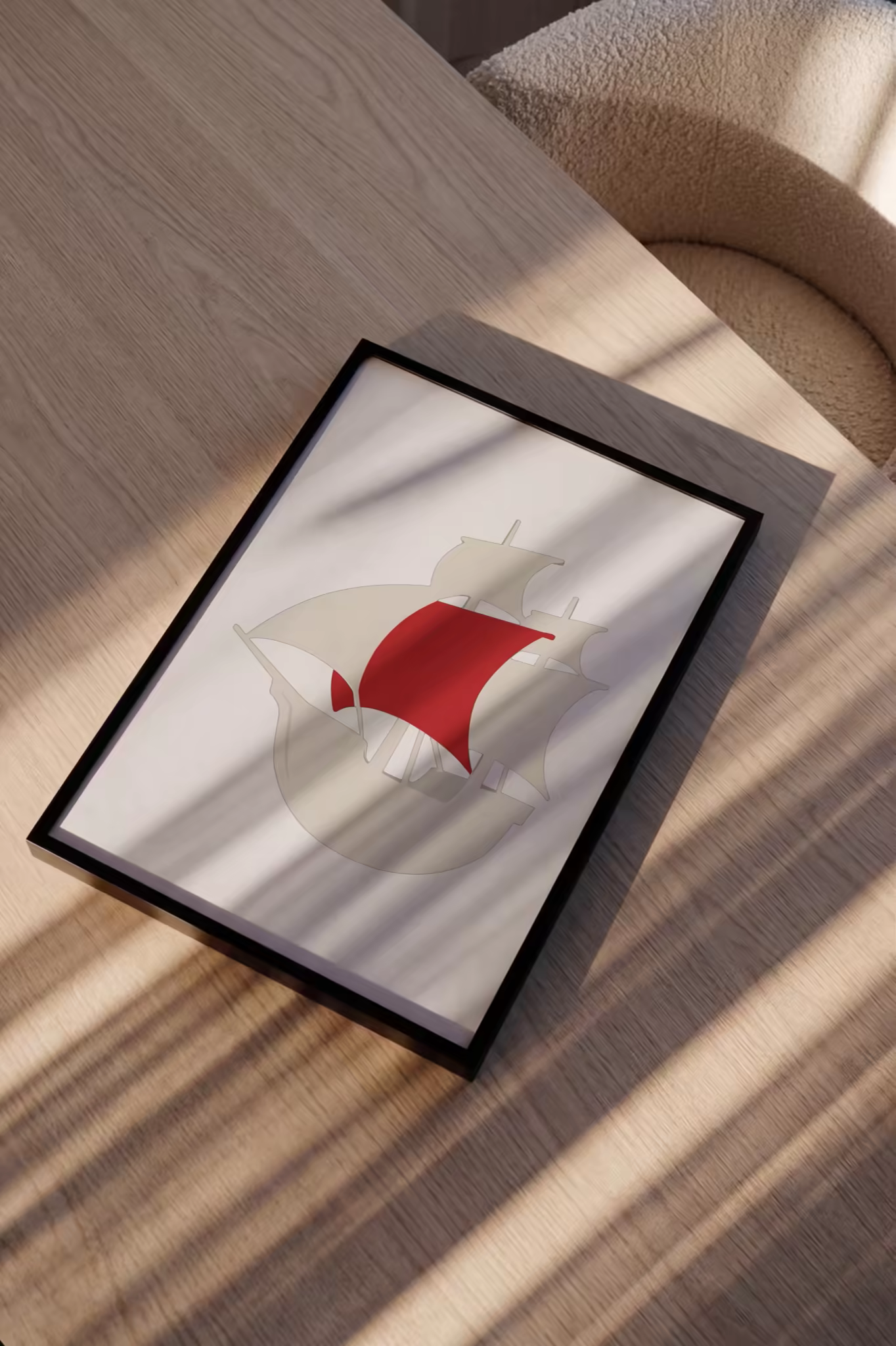 Black Framed Poster Mockup in Striped Sunlight