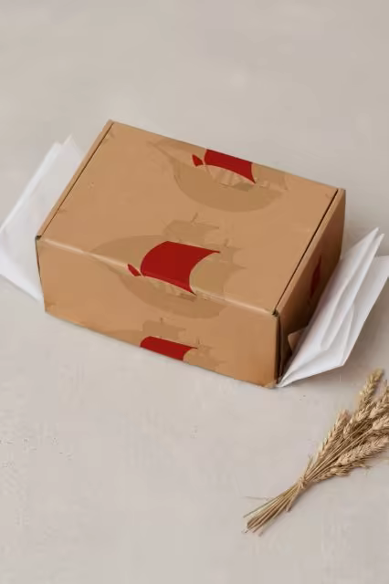 Kraft Mailer Box Mockup With Tissue and Wheat