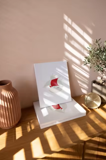 Standing Photo Book Mockup in Warm Window Light