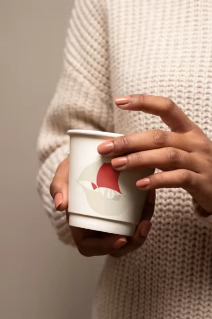 Paper Coffee Cup Mockup With a Cream Knit Sweater