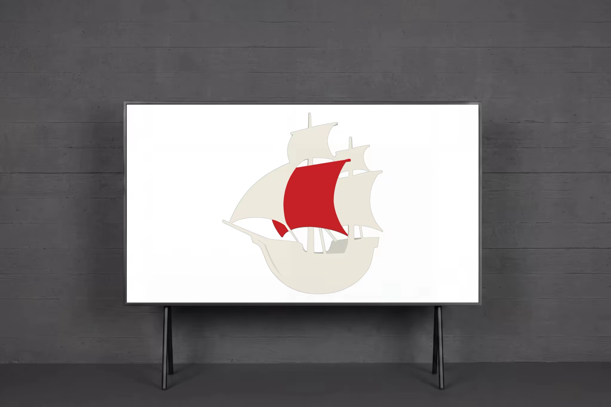 Widescreen Display Mockup Against Gray Wood Panels