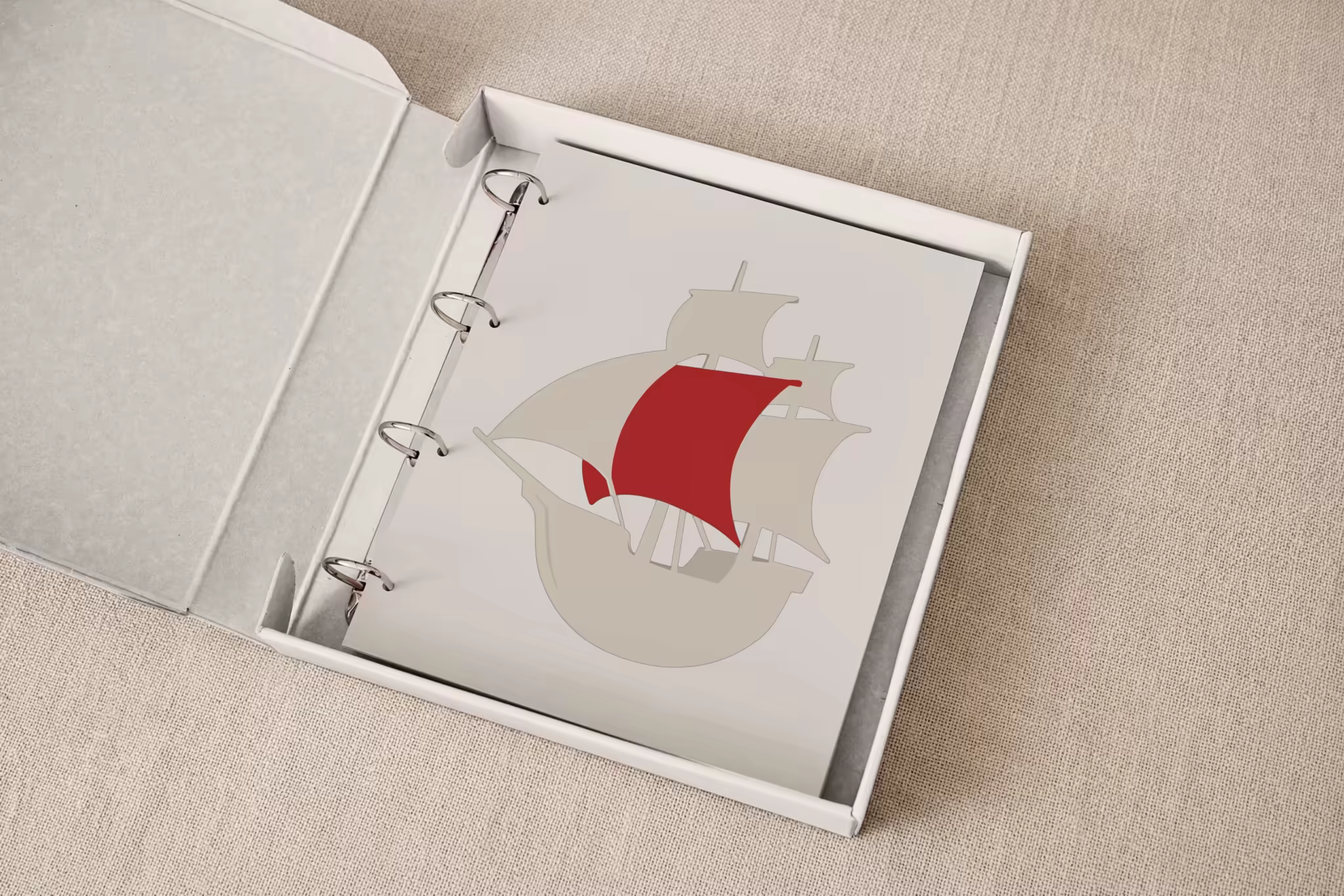 Ring Bound Album Mockup in a White Clamshell Box