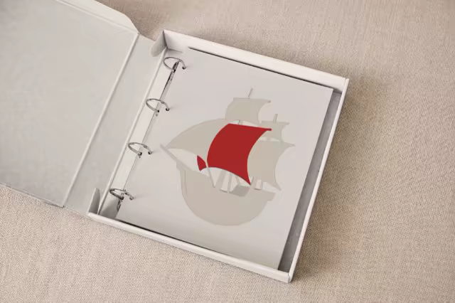 Ring Bound Album Mockup in a White Clamshell Box