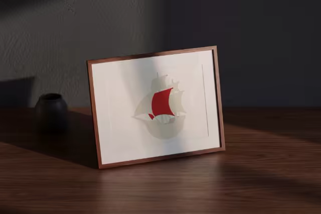 Framed Print Mockup on a Dark Wood Desk