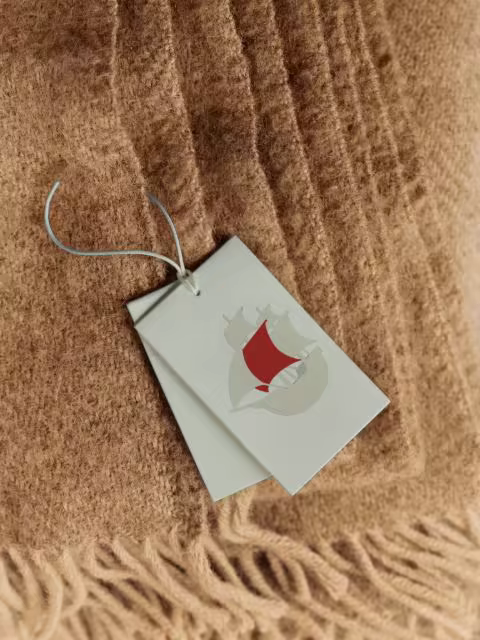 Swing Tag Mockup on a Camel Wool Blanket