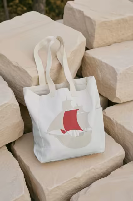 Canvas Tote Mockup on Stacked Sandstone Blocks