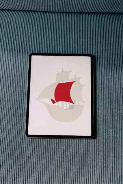 Tablet Mockup on Blue Gray Corduroy Cushions