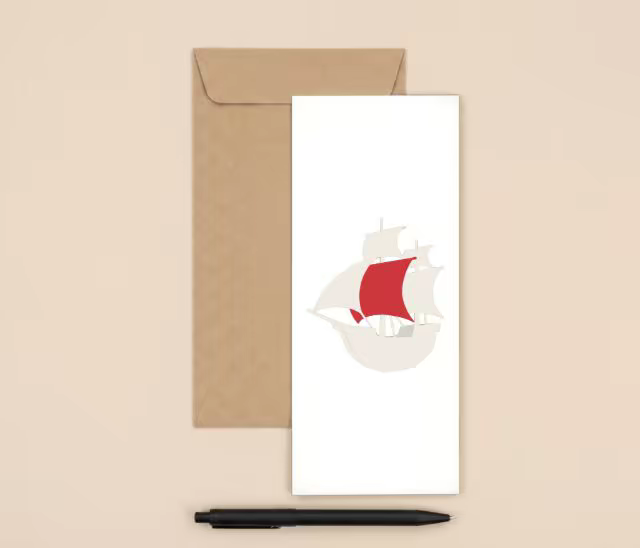 Tall Card Mockup With a Kraft Envelope and Pen