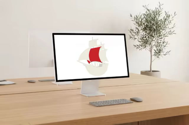 Desktop Monitor Mockup on a Light Oak Desk