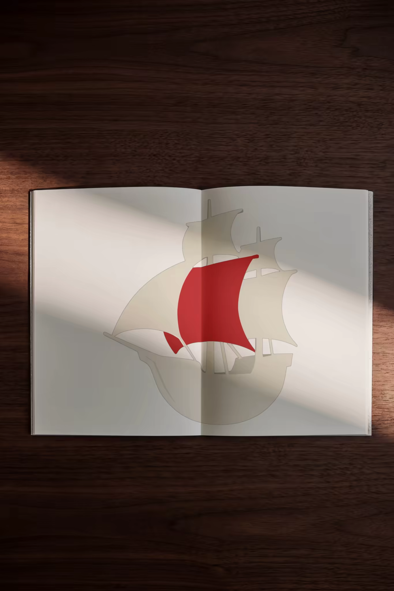 Open Book Mockup on a Dark Walnut Table