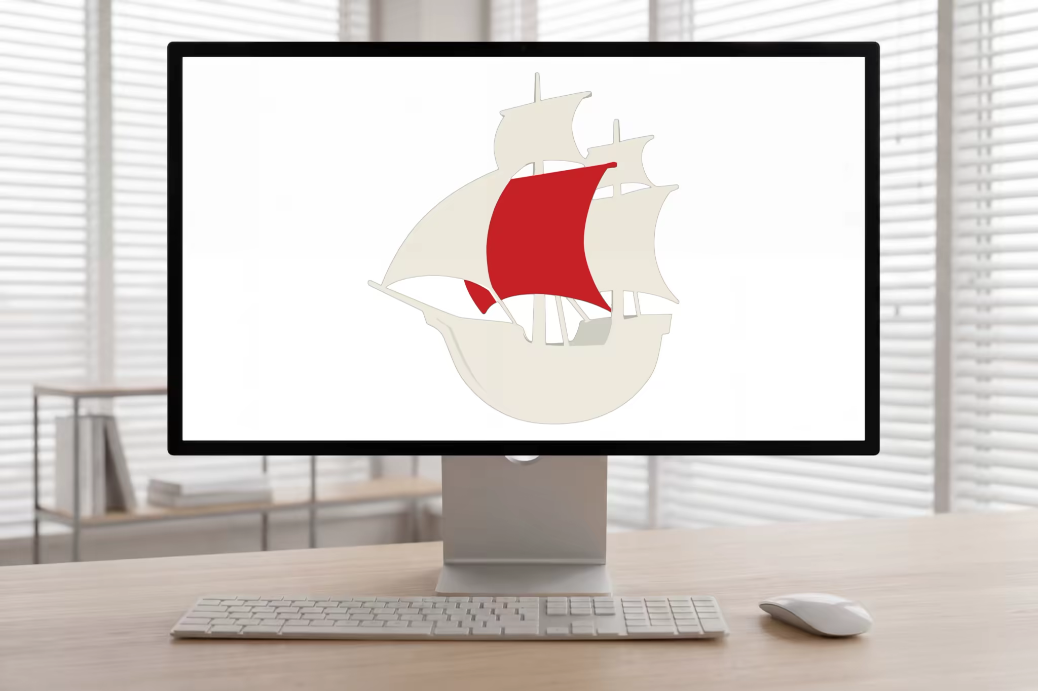Desktop Monitor Mockup in an Office With Blinds