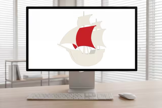 Desktop Monitor Mockup in an Office With Blinds