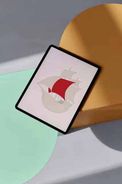 Tablet Mockup Amid Pastel Geometric Shapes