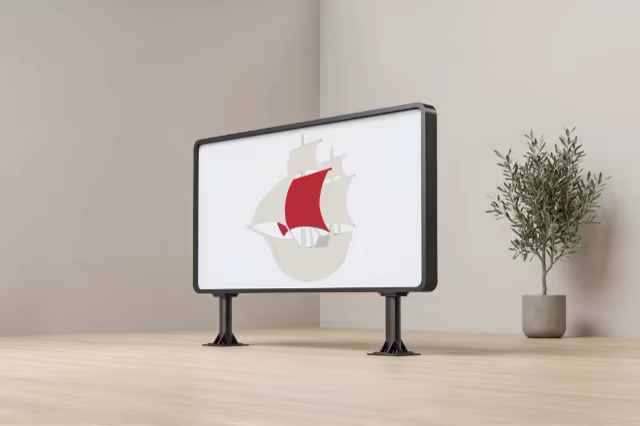 Indoor Billboard Mockup Beside a Potted Olive Tree