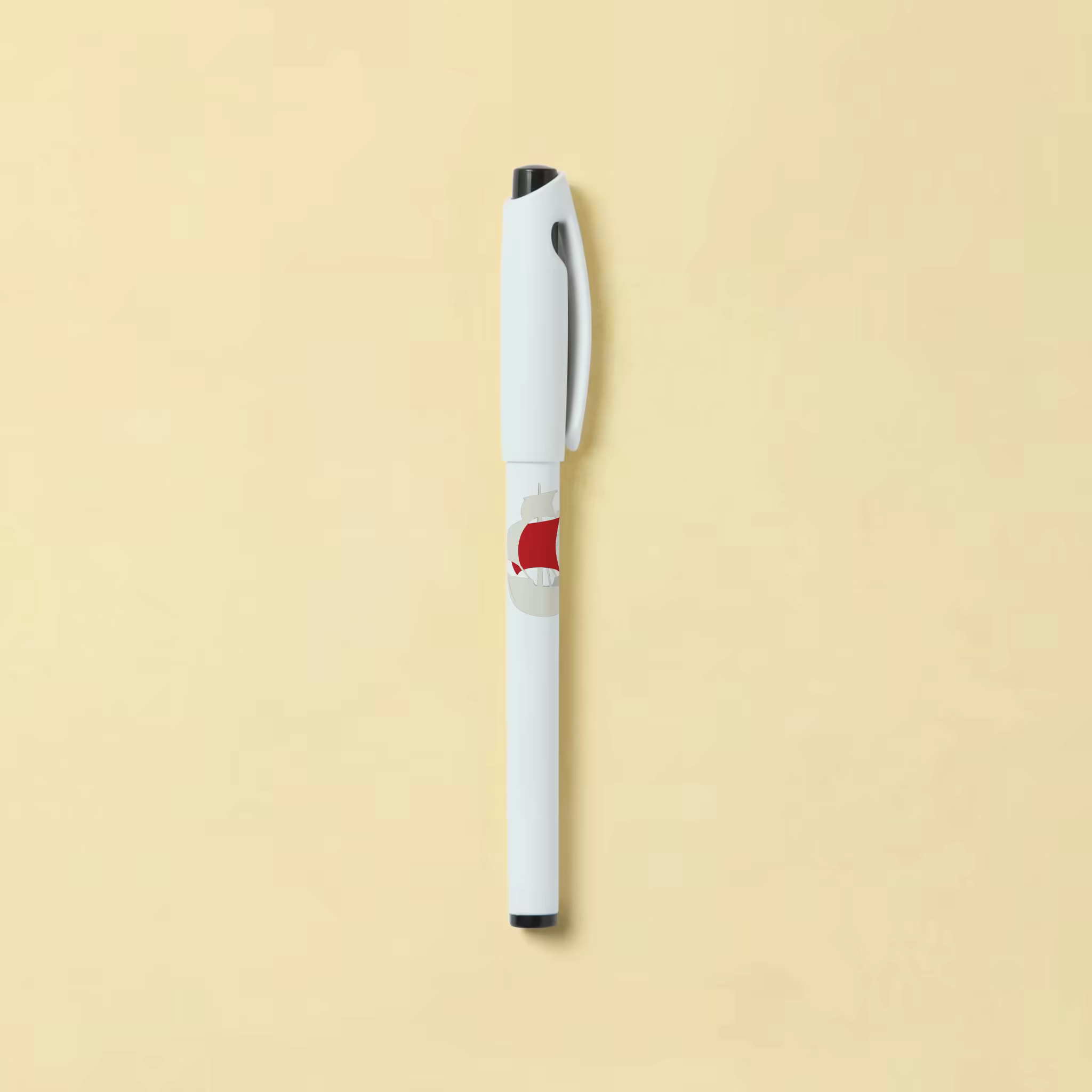 White Gel Pen Mockup on a Pale Yellow Backdrop