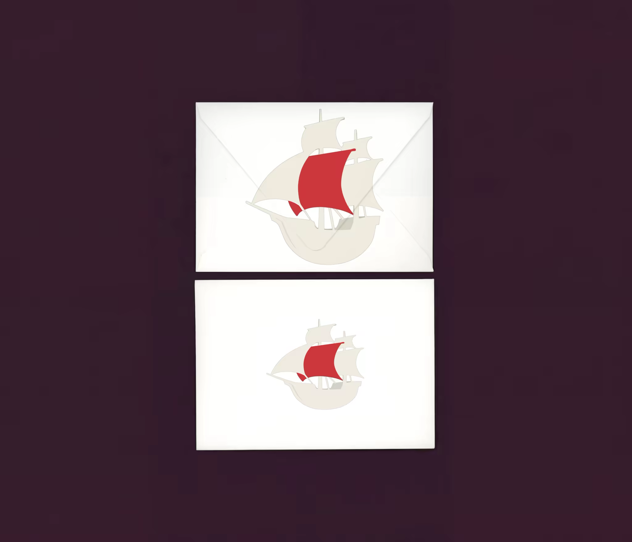 Envelope and Card Mockup on a Deep Plum Surface