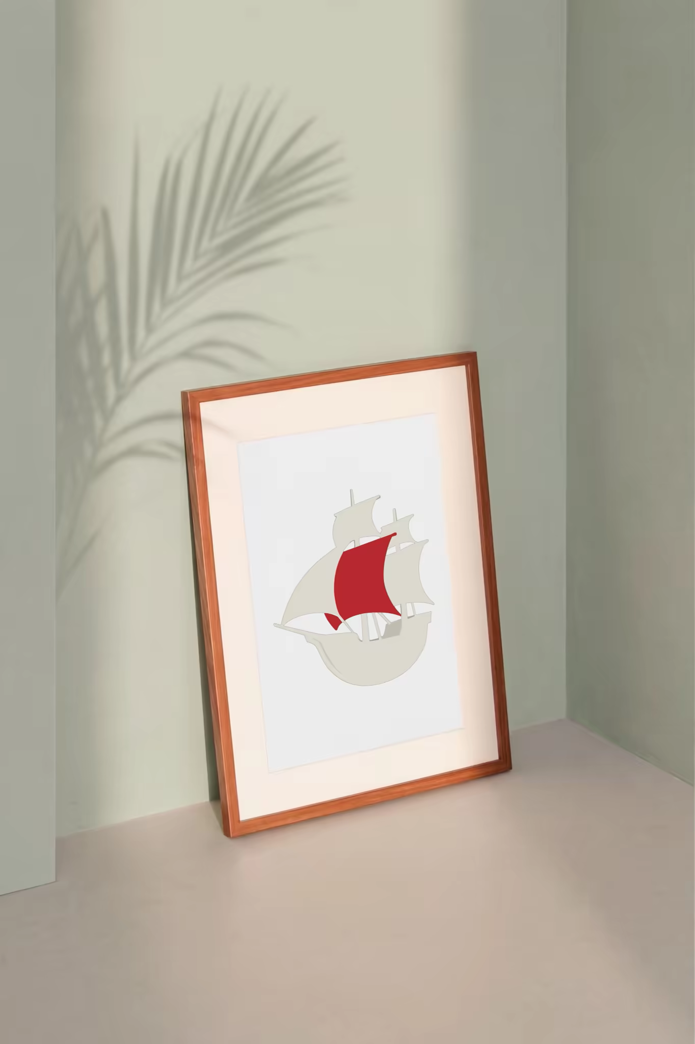 Framed Poster Mockup With Palm Leaf Shadows