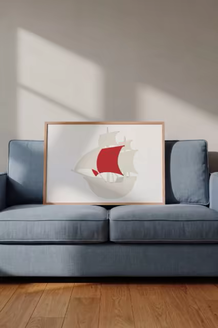Framed Poster Mockup on a Slate Blue Sofa
