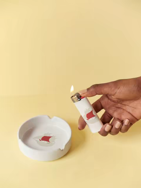 Lighter and Ashtray Mockup on Pale Yellow