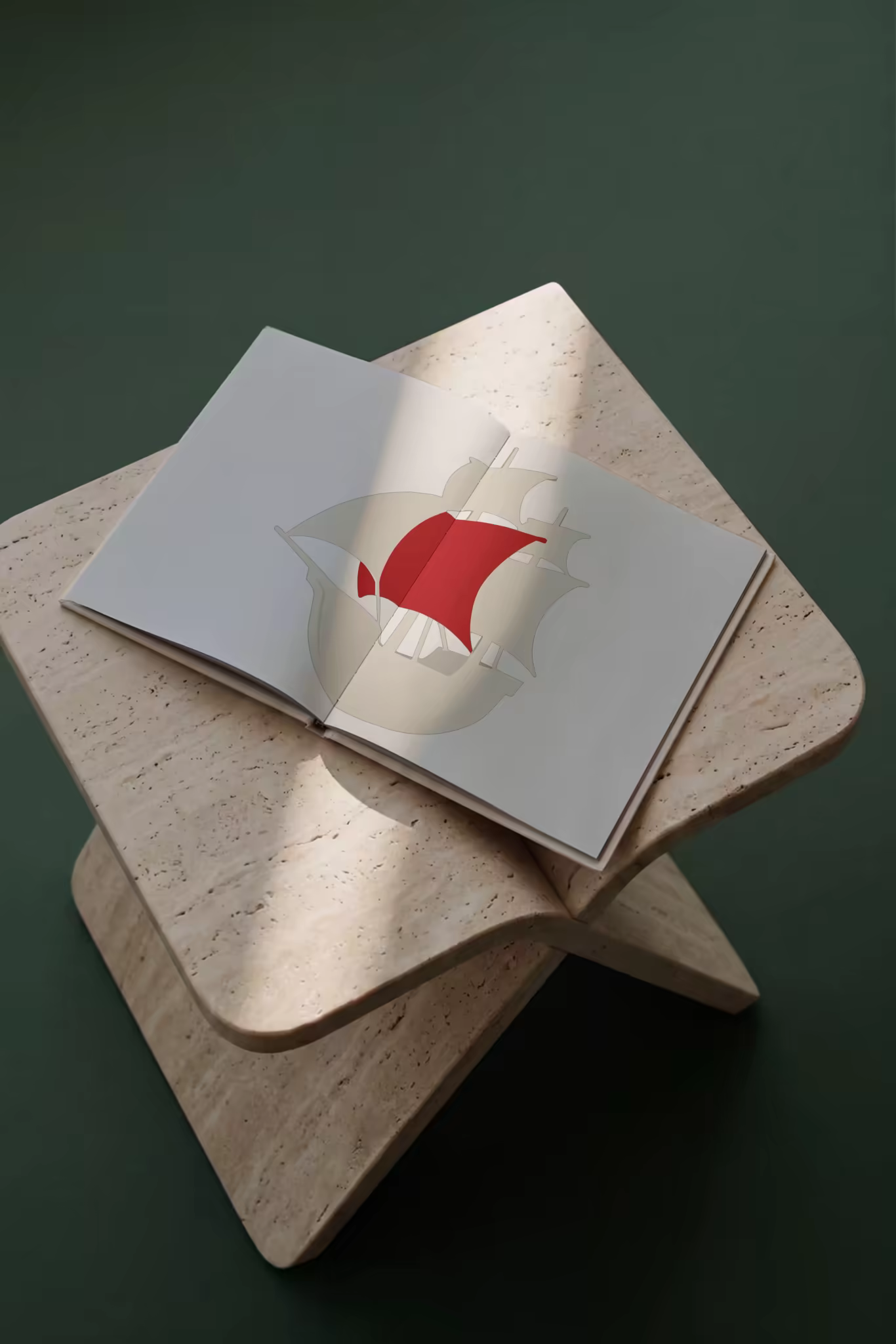 Open Booklet Mockup on a Travertine Stand