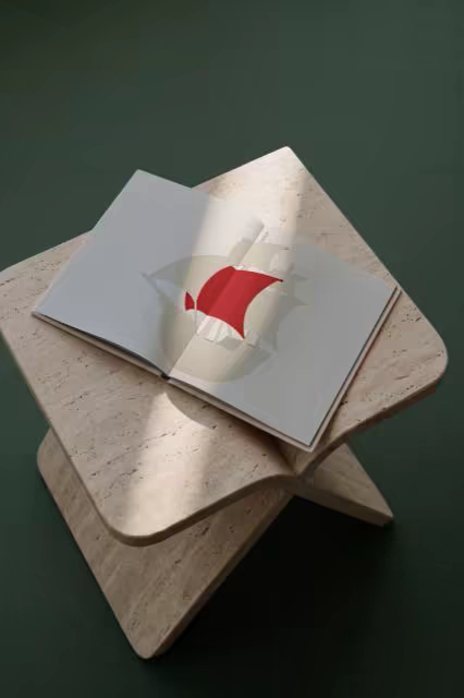 Open Booklet Mockup on a Travertine Stand