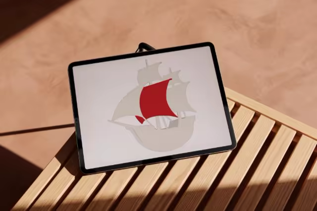 Tablet Mockup on a Slatted Wood Table in Sun