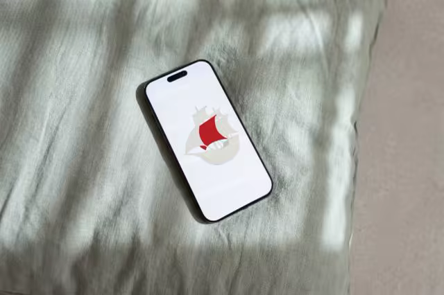 Phone Mockup on Rumpled Sage Linen Bedding