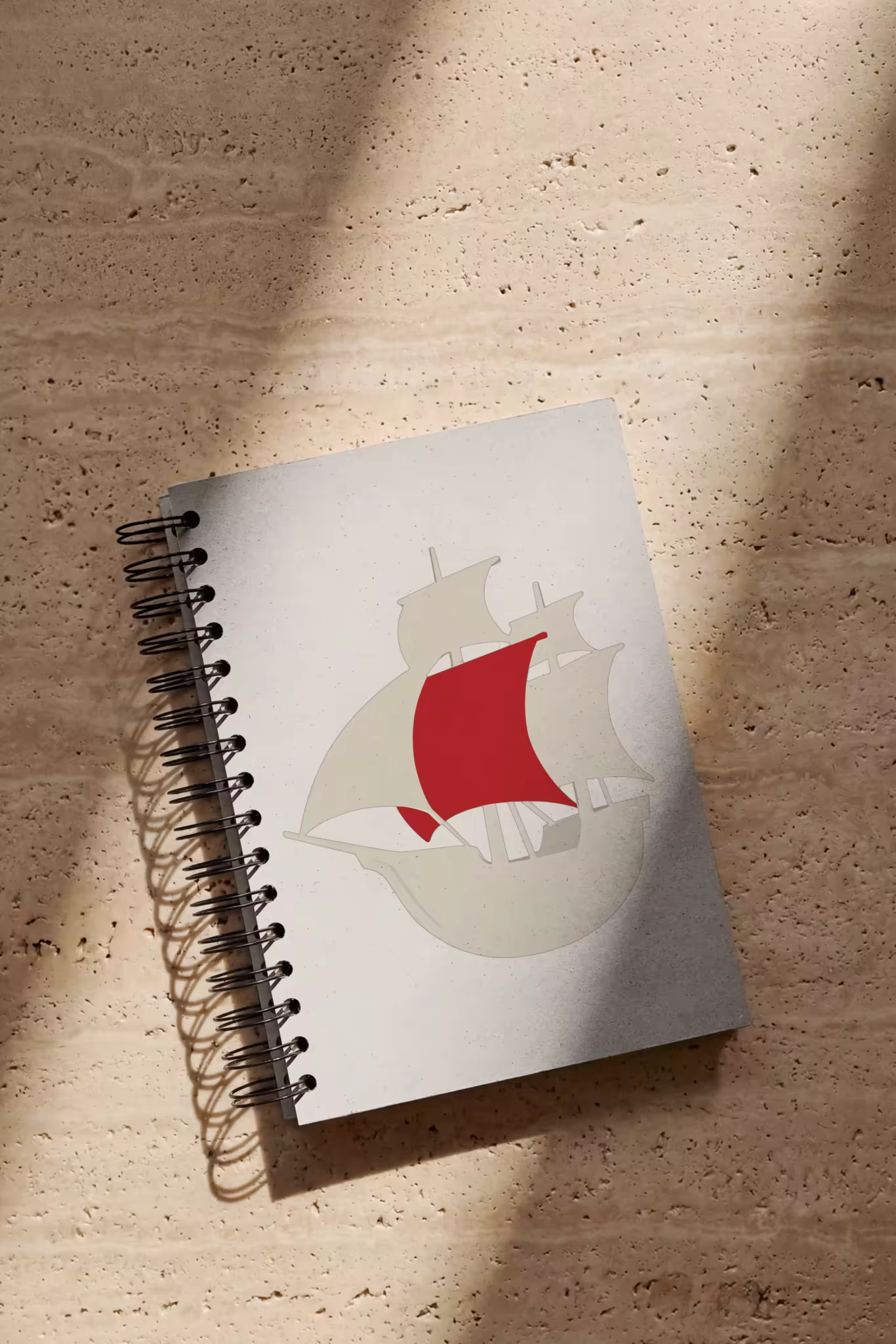 Spiral Notebook Mockup on Sunlit Travertine