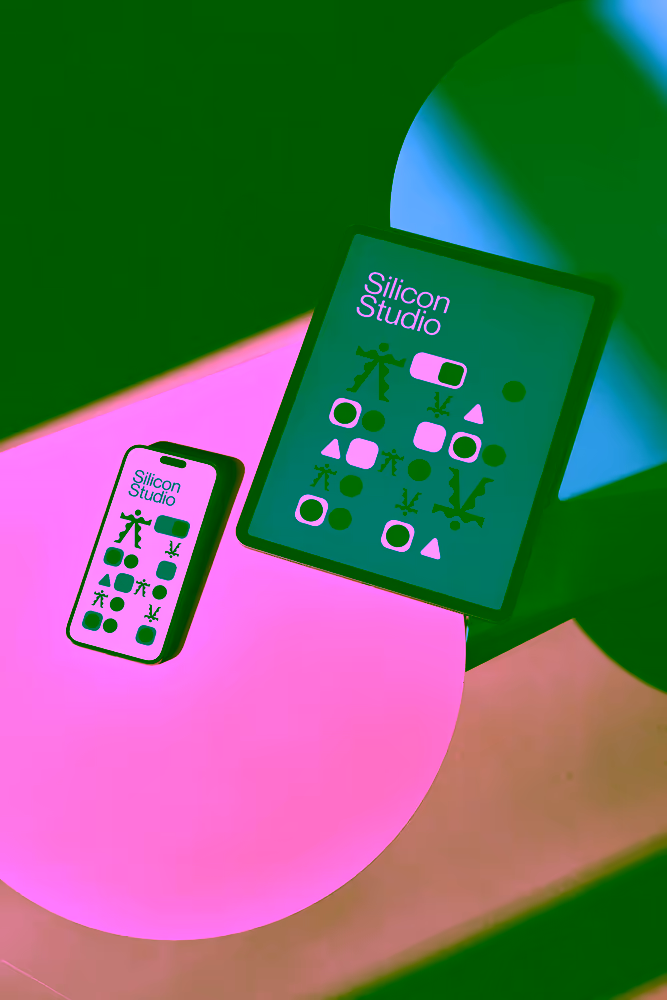 Phone and Tablet Mockup on Pastel Curved Set