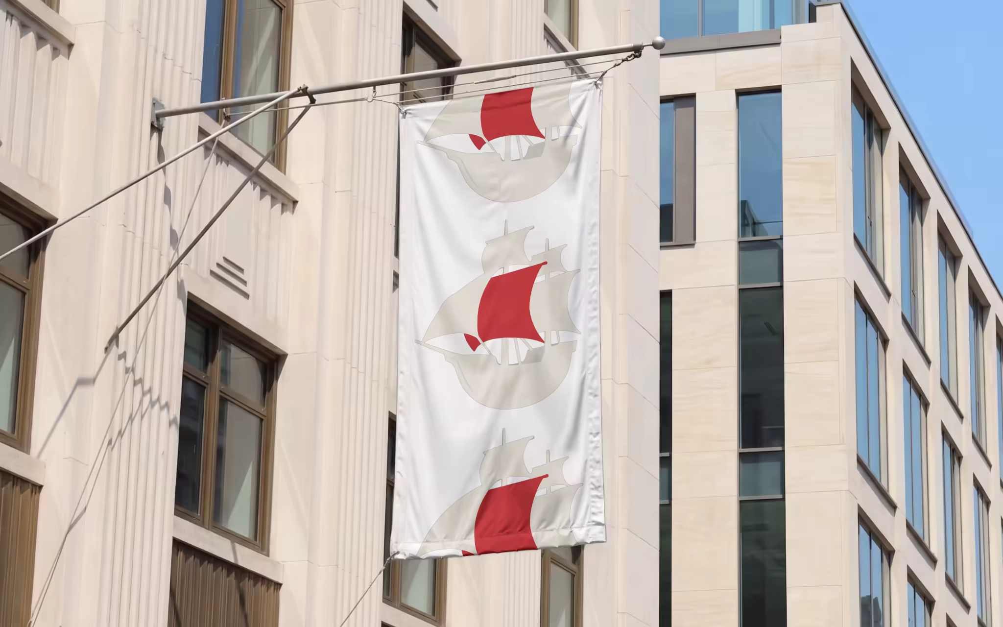 Vertical Flag Banner Mockup on a Stone Facade