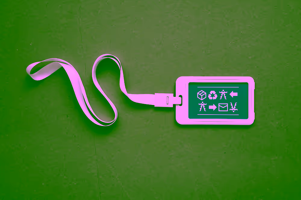 Rubber Tag Lanyard Mockup on a Warm Gray Surface