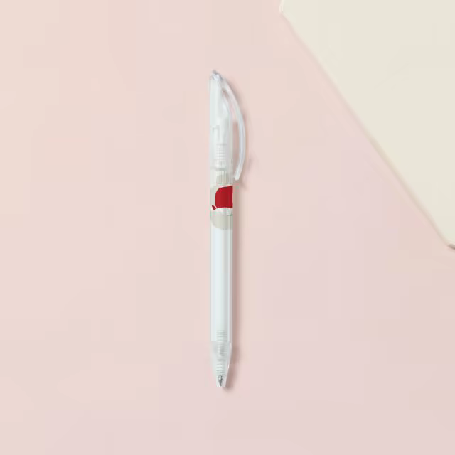 Frosted Plastic Pen Mockup on Pink and Cream