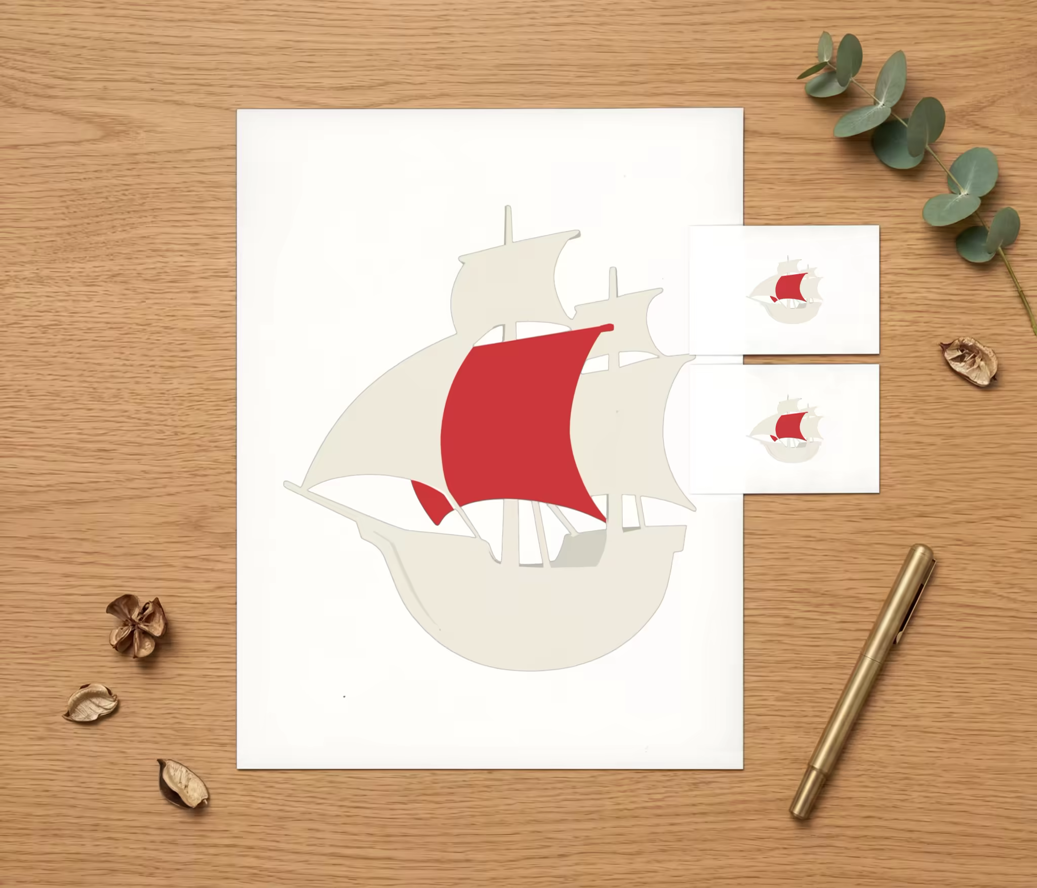 Letterhead and Card Mockup on an Oak Desk