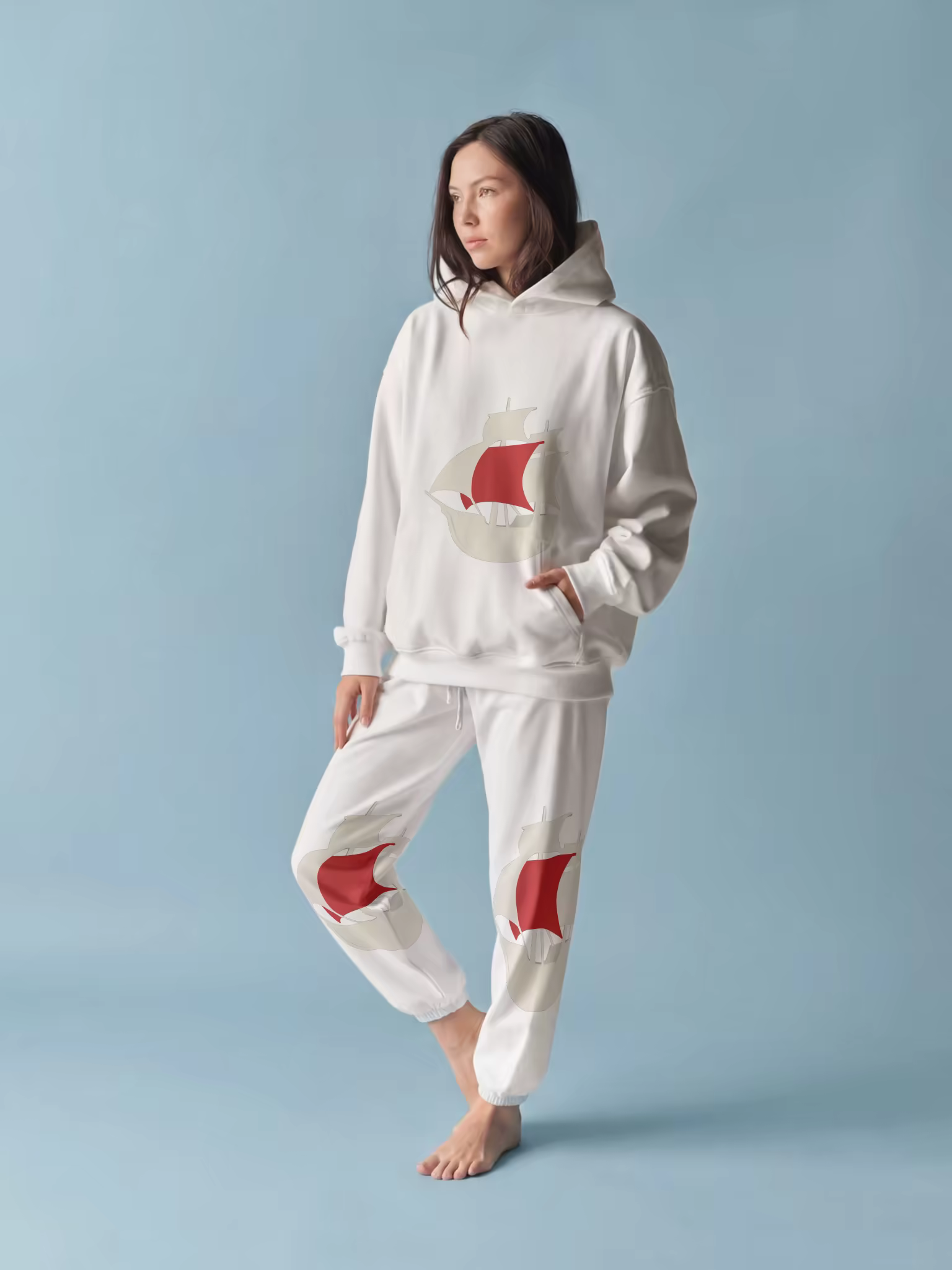 Hoodie and Sweatpants Mockup in a Blue Studio