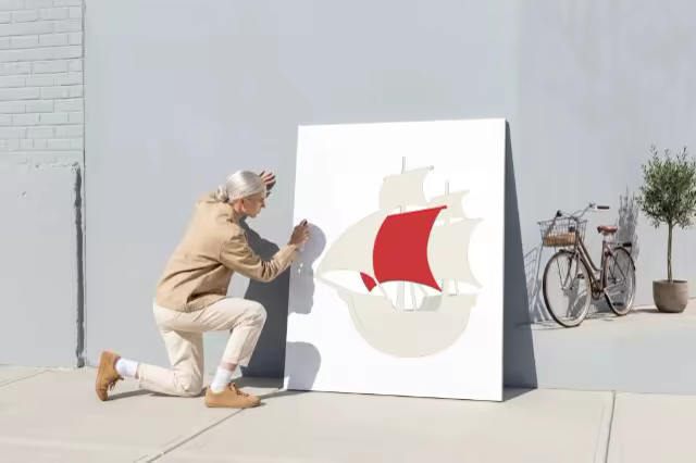 Large Canvas Mockup on a Sunlit City Sidewalk