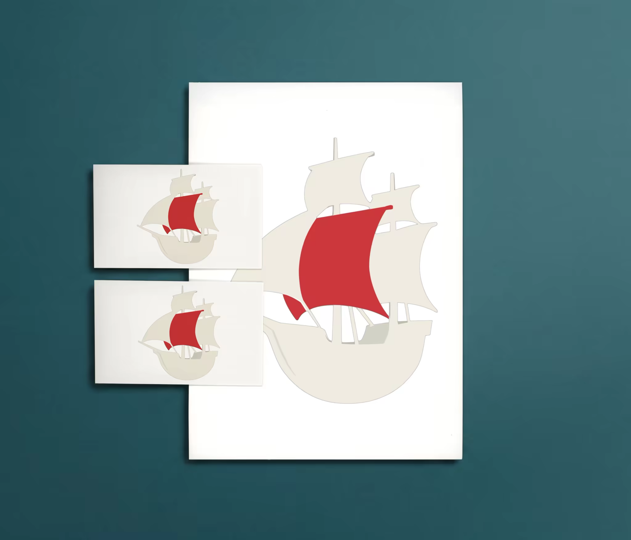 Letterhead and Card Mockup Pinned to a Teal Wall