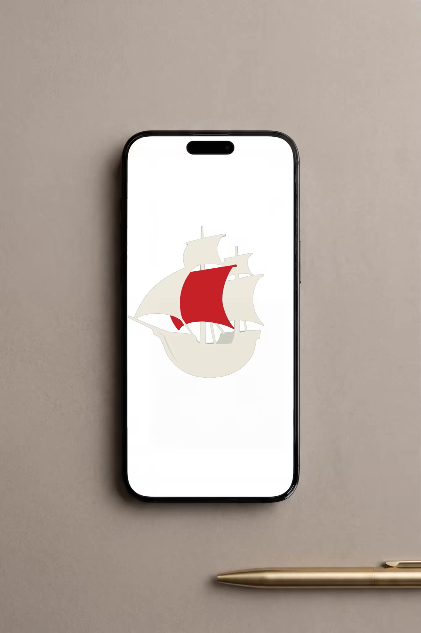Phone Mockup Flat on a Taupe Desk With Gold Pen