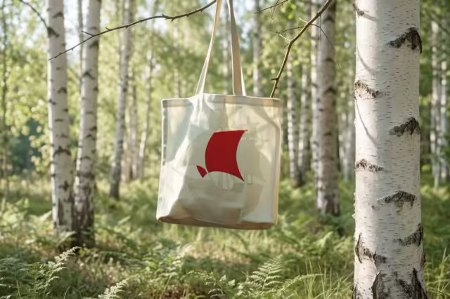 Canvas Tote Bag Mockup Hanging in a Birch Forest