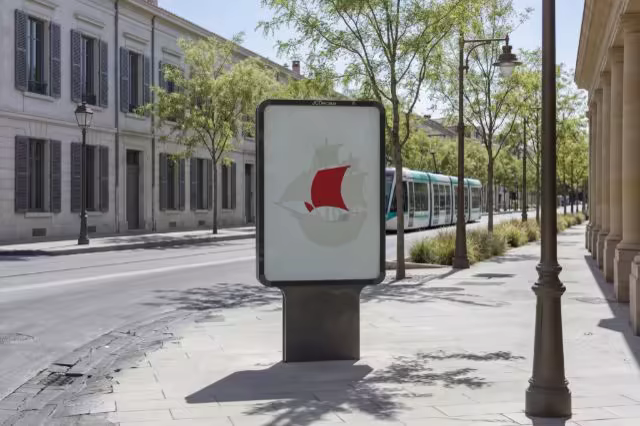 Street Mupi Poster Mockup on a Sunlit Avenue