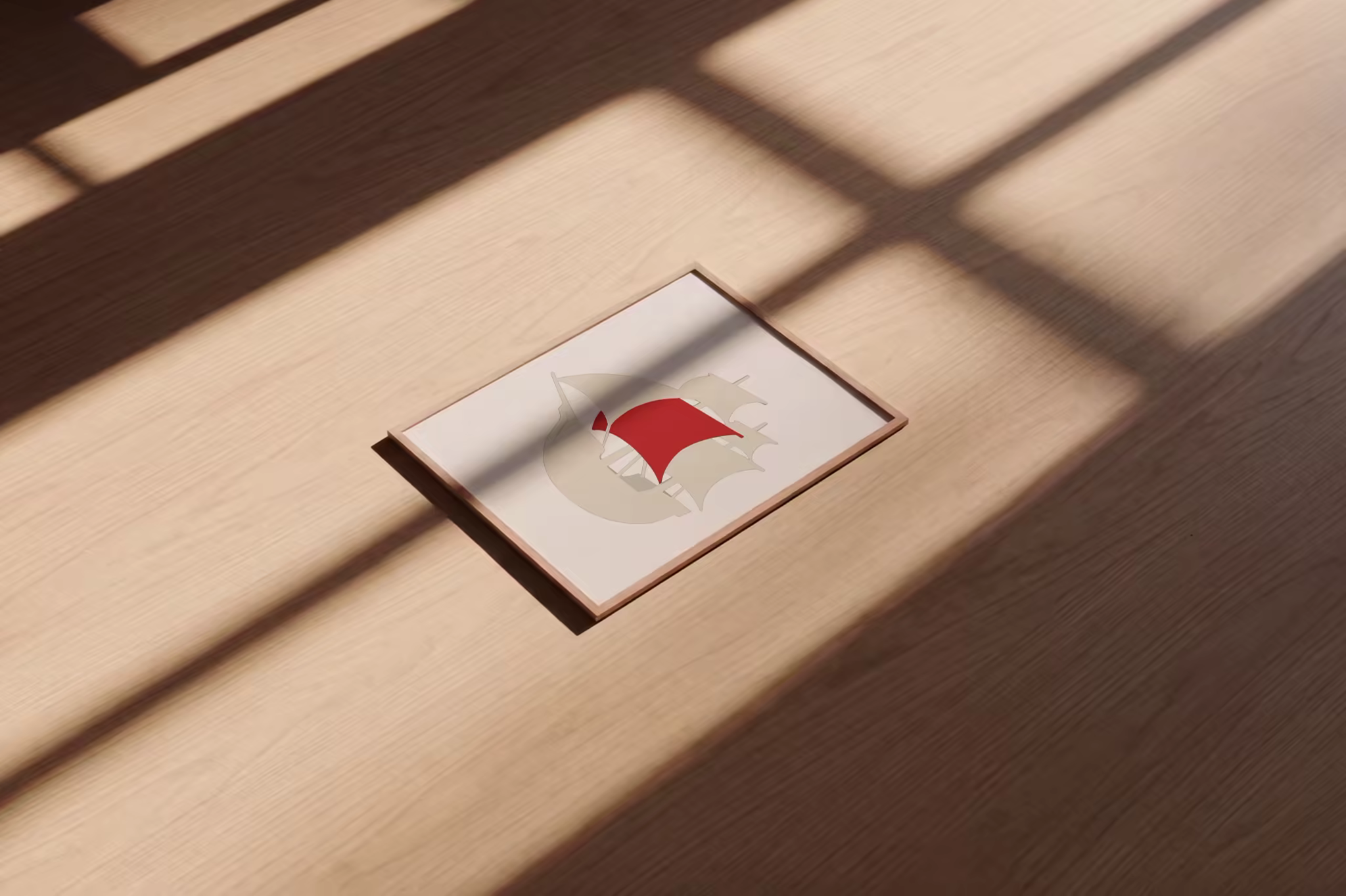 Framed Print Mockup on a Sunlit Wooden Floor