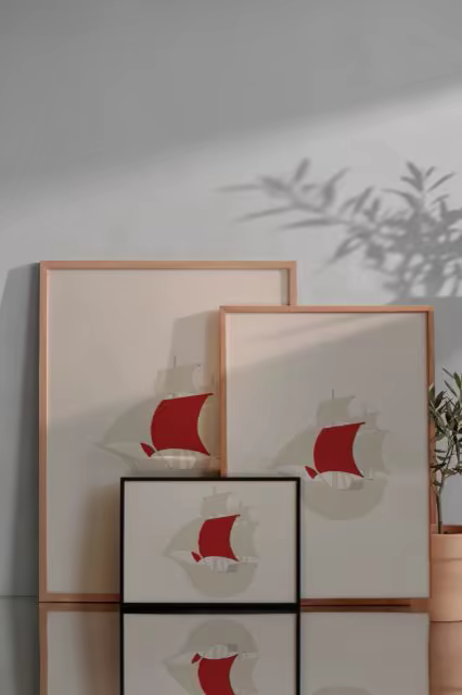 Framed Print Set Mockup With Leafy Wall Shadows