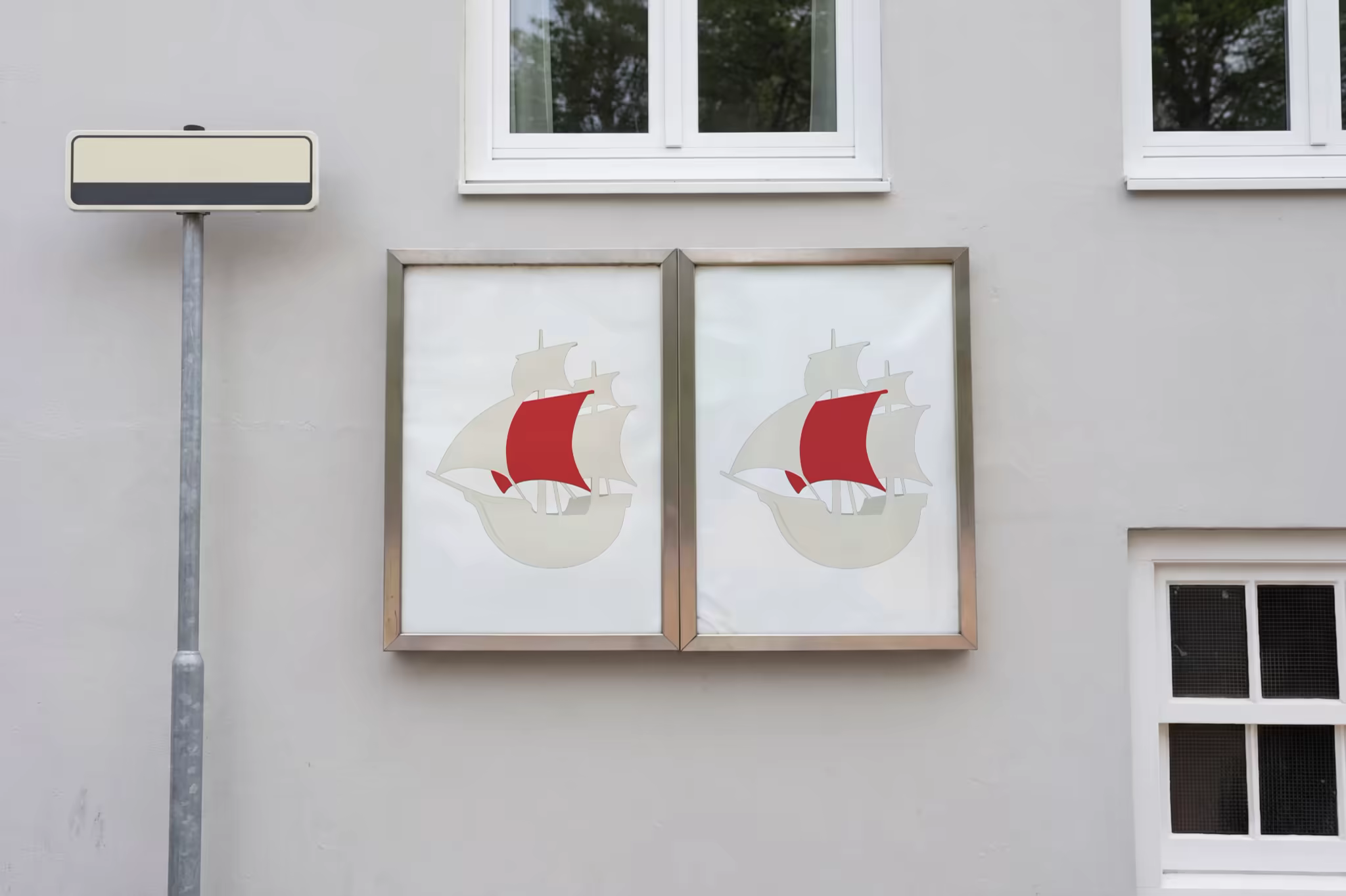 Twin Framed Poster Mockup on a Gray House Facade
